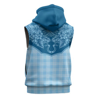Hawai'i Paniolo Motif Deep Blue Sleeveless Hoodie Floral Palaka Print LT7 - Polynesian Pride