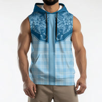 Hawai'i Paniolo Motif Deep Blue Sleeveless Hoodie Floral Palaka Print LT7 - Polynesian Pride