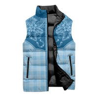 Hawai'i Paniolo Motif Deep Blue Sleeveless Puffer Jacket Floral Palaka Print LT7 - Polynesian Pride