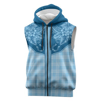Hawai'i Paniolo Motif Deep Blue Sleeveless Zip Hoodie Floral Palaka Print LT7 Navy Blue - Polynesian Pride