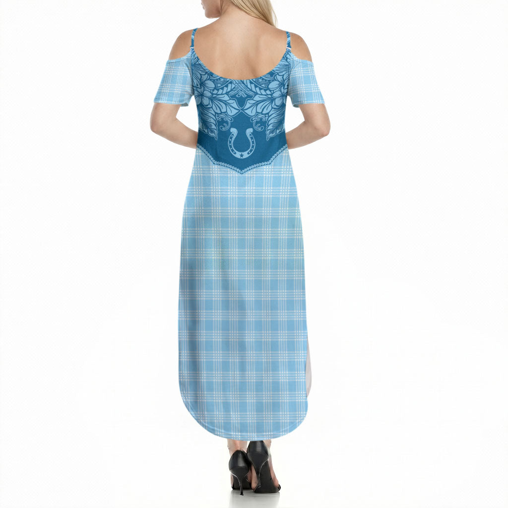 Hawai'i Paniolo Motif Deep Blue Summer Maxi Dress Floral Palaka Print LT7 - Polynesian Pride