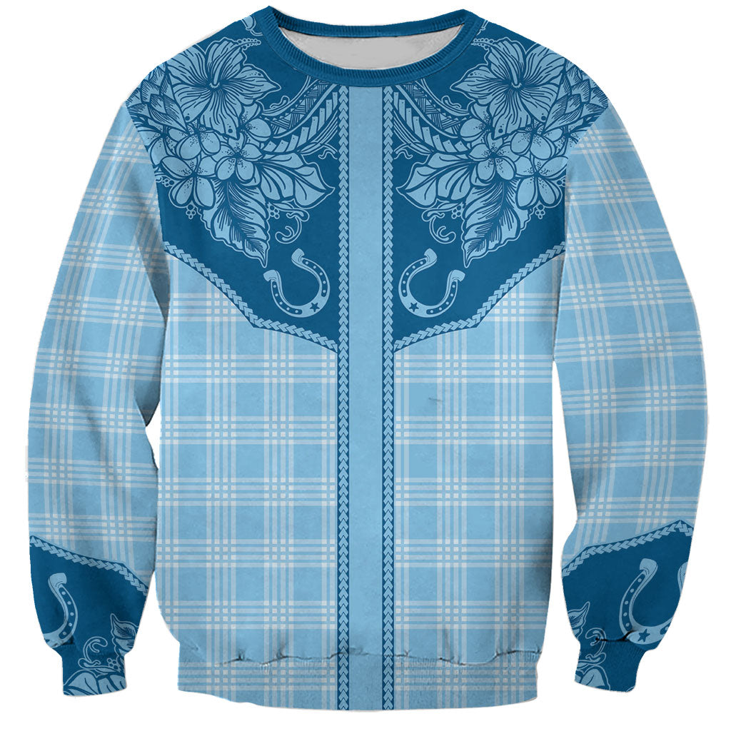 Hawai'i Paniolo Motif Deep Blue Sweatshirt Floral Palaka Print LT7 Unisex Navy Blue - Polynesian Pride