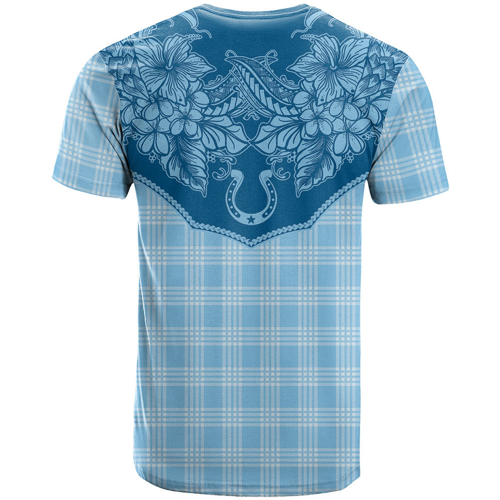 Hawai'i Paniolo Motif Deep Blue T Shirt Floral Palaka Print LT7 - Polynesian Pride