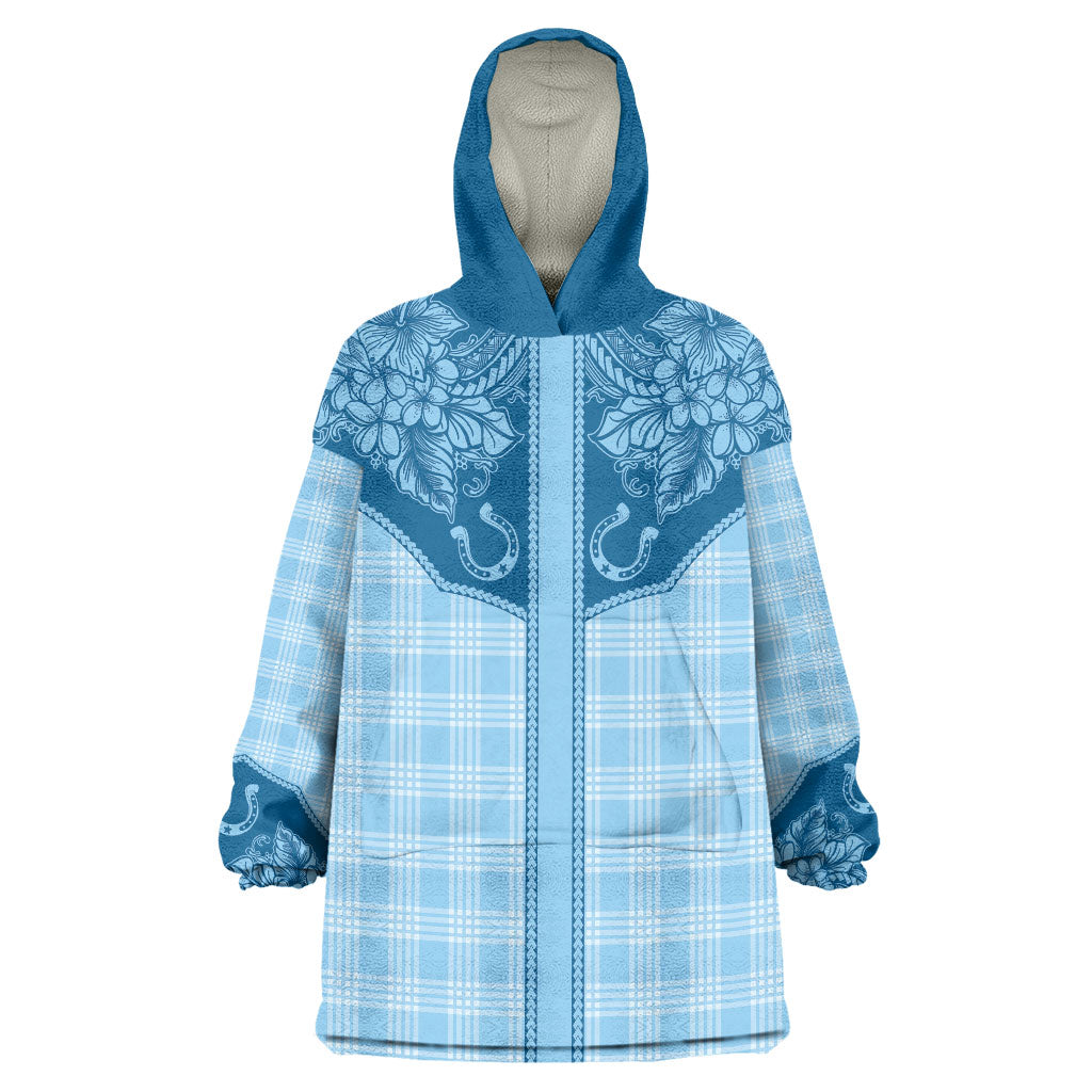 Hawai'i Paniolo Motif Deep Blue Wearable Blanket Hoodie Floral Palaka Print LT7 One Size Navy Blue - Polynesian Pride