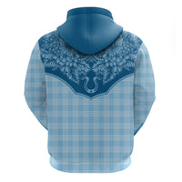 Hawai'i Paniolo Motif Deep Blue Zip Hoodie Floral Palaka Print LT7 - Polynesian Pride