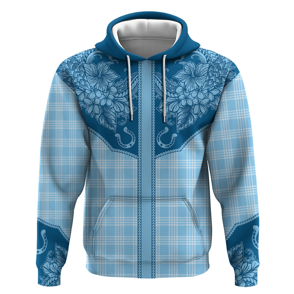 Hawai'i Paniolo Motif Deep Blue Zip Hoodie Floral Palaka Print LT7 Pullover Hoodie Navy Blue - Polynesian Pride