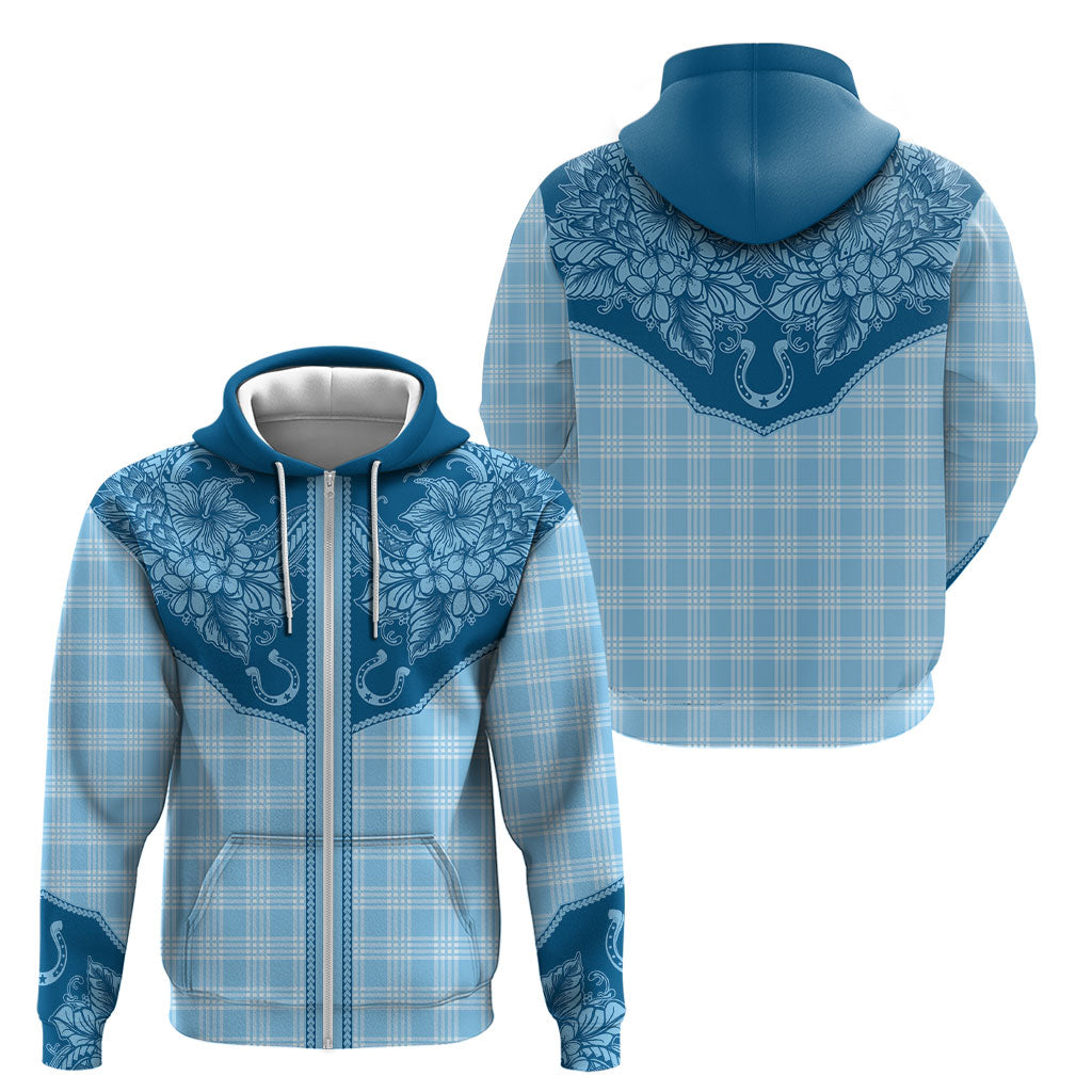 Hawai'i Paniolo Motif Deep Blue Zip Hoodie Floral Palaka Print LT7 - Polynesian Pride