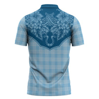 Hawai'i Paniolo Motif Deep Blue Zipper Polo Shirt Floral Palaka Print LT7 - Polynesian Pride