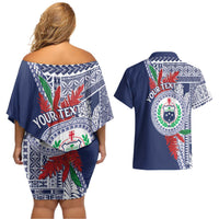 Samoa Rugby Personalized Couples Matching Off Shoulder Short Dress and Hawaiian Shirt Toa Samoa Myriad Siapo