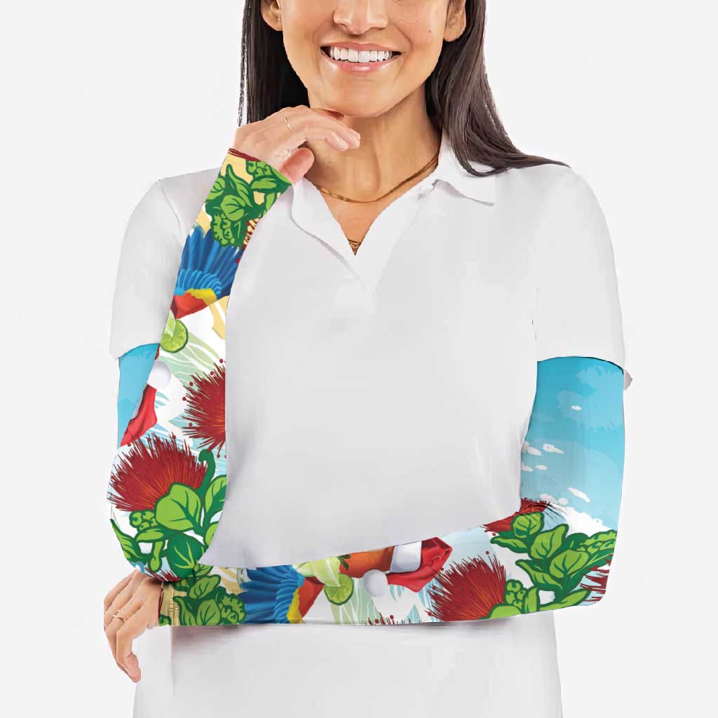 Have A Very Beach Christmas Arm Sleeves Parrot By Lehua Flower - Polynesian Pride