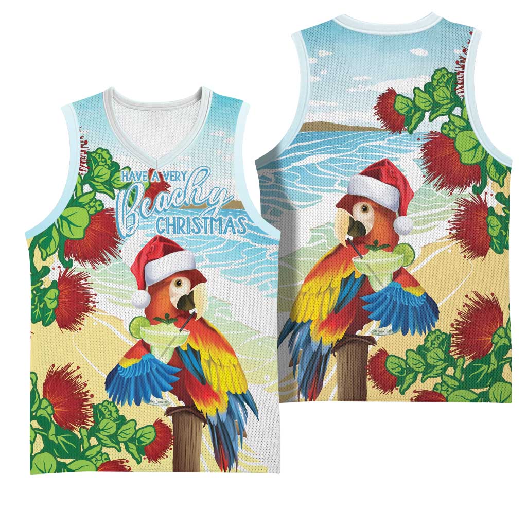 Have A Very Beach Christmas Basketball Jersey Parrot By Lehua Flower - Polynesian Pride