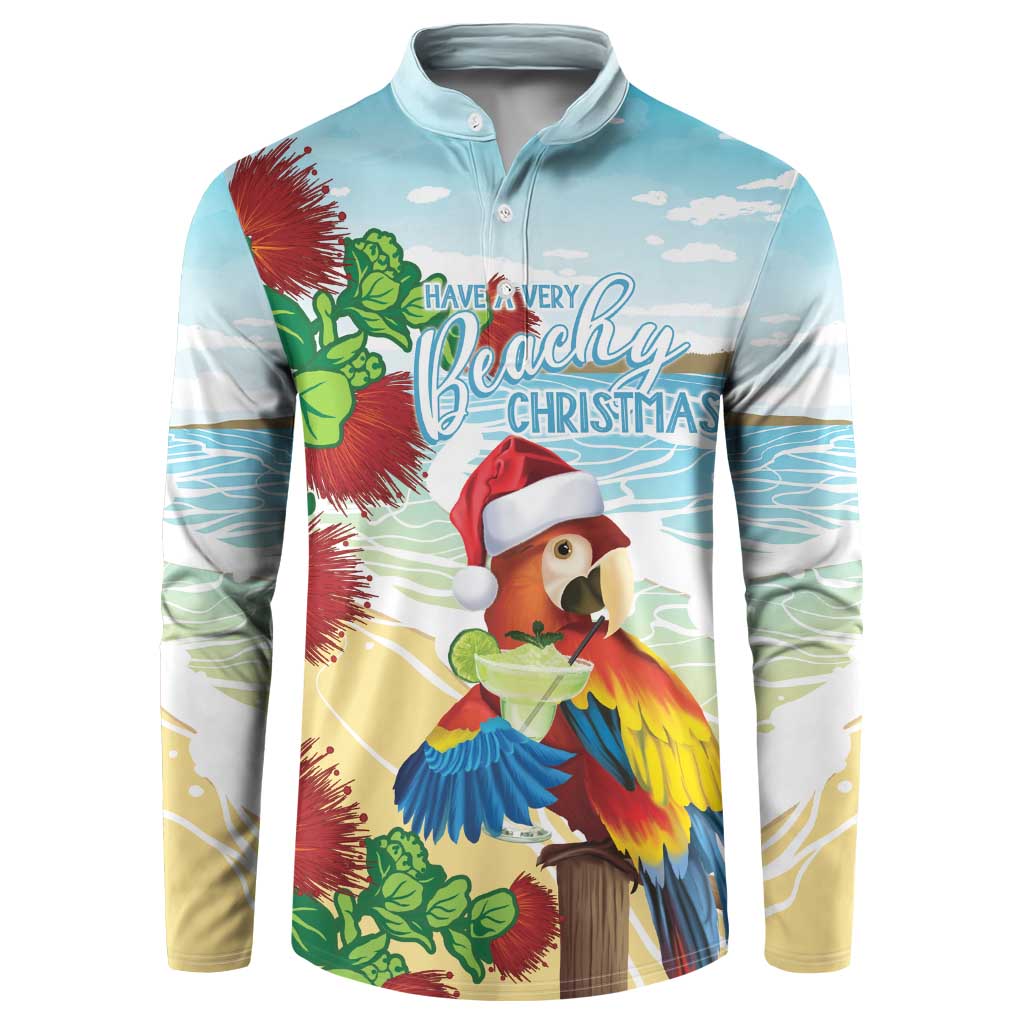 Have A Very Beach Christmas Button Sweatshirt Parrot By Lehua Flower - Polynesian Pride