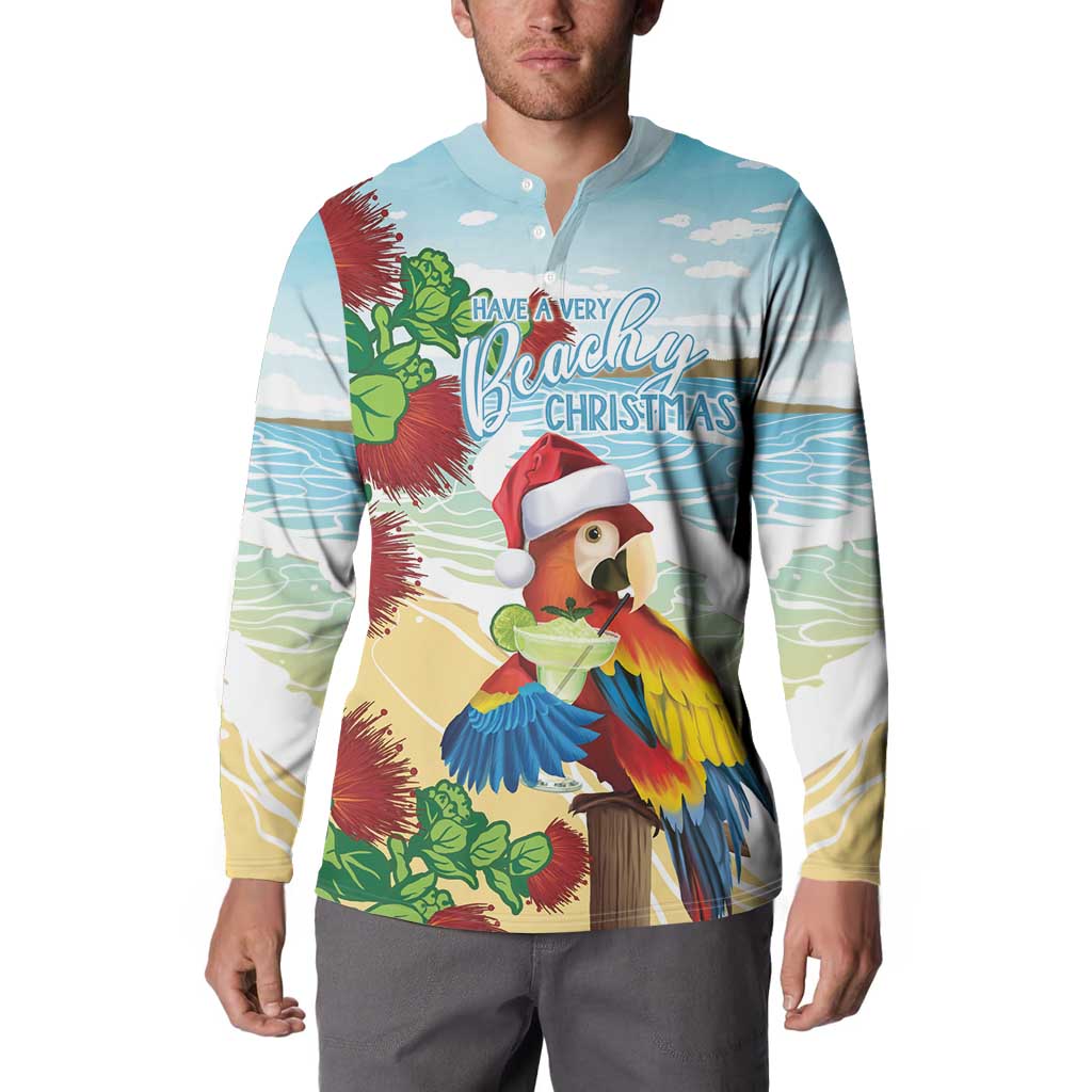 Have A Very Beach Christmas Button Sweatshirt Parrot By Lehua Flower - Polynesian Pride