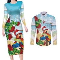 Have A Very Beach Christmas Couples Matching Long Sleeve Bodycon Dress and Long Sleeve Button Shirt Parrot By Lehua Flower - Polynesian Pride