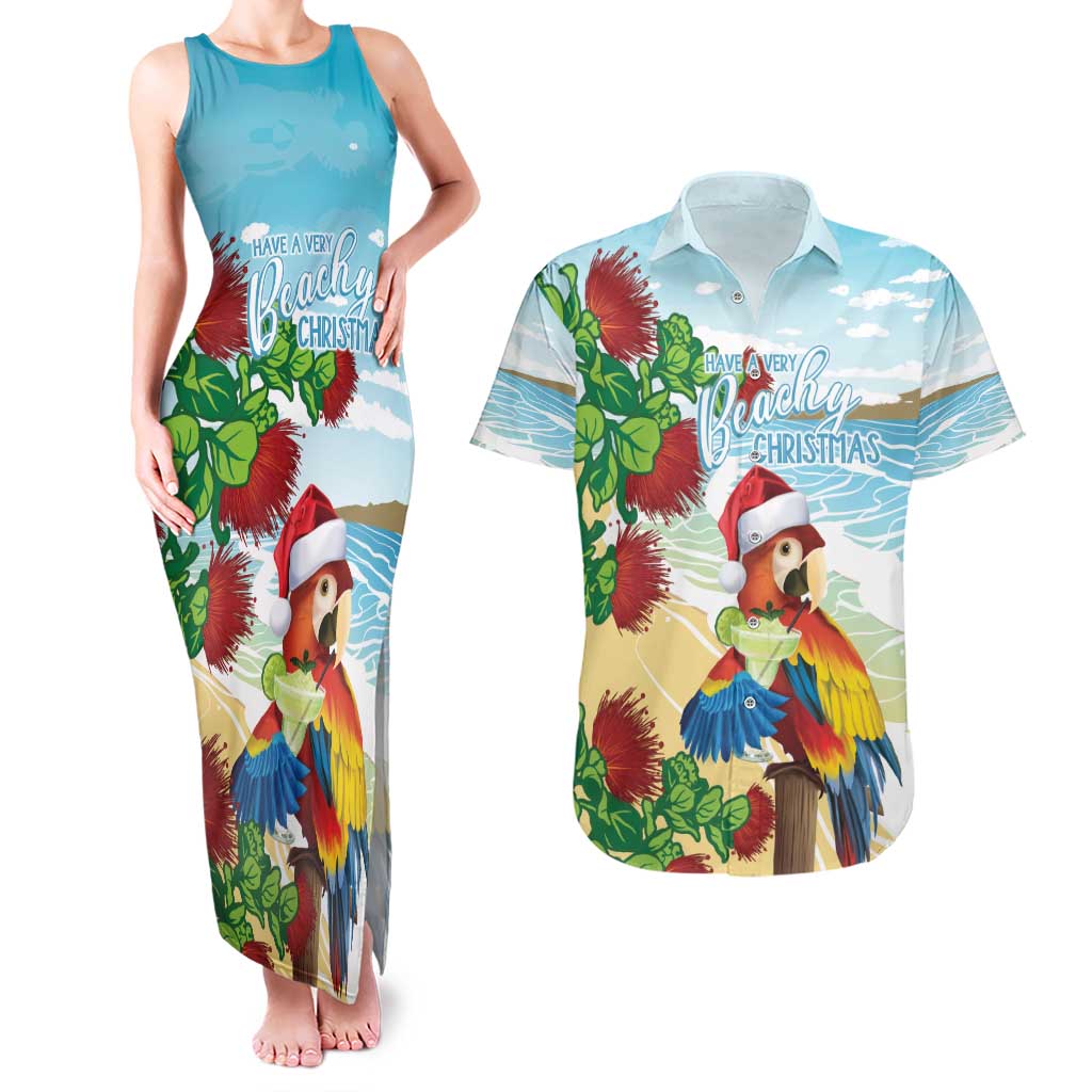 Have A Very Beach Christmas Couples Matching Tank Maxi Dress and Hawaiian Shirt Parrot By Lehua Flower - Polynesian Pride