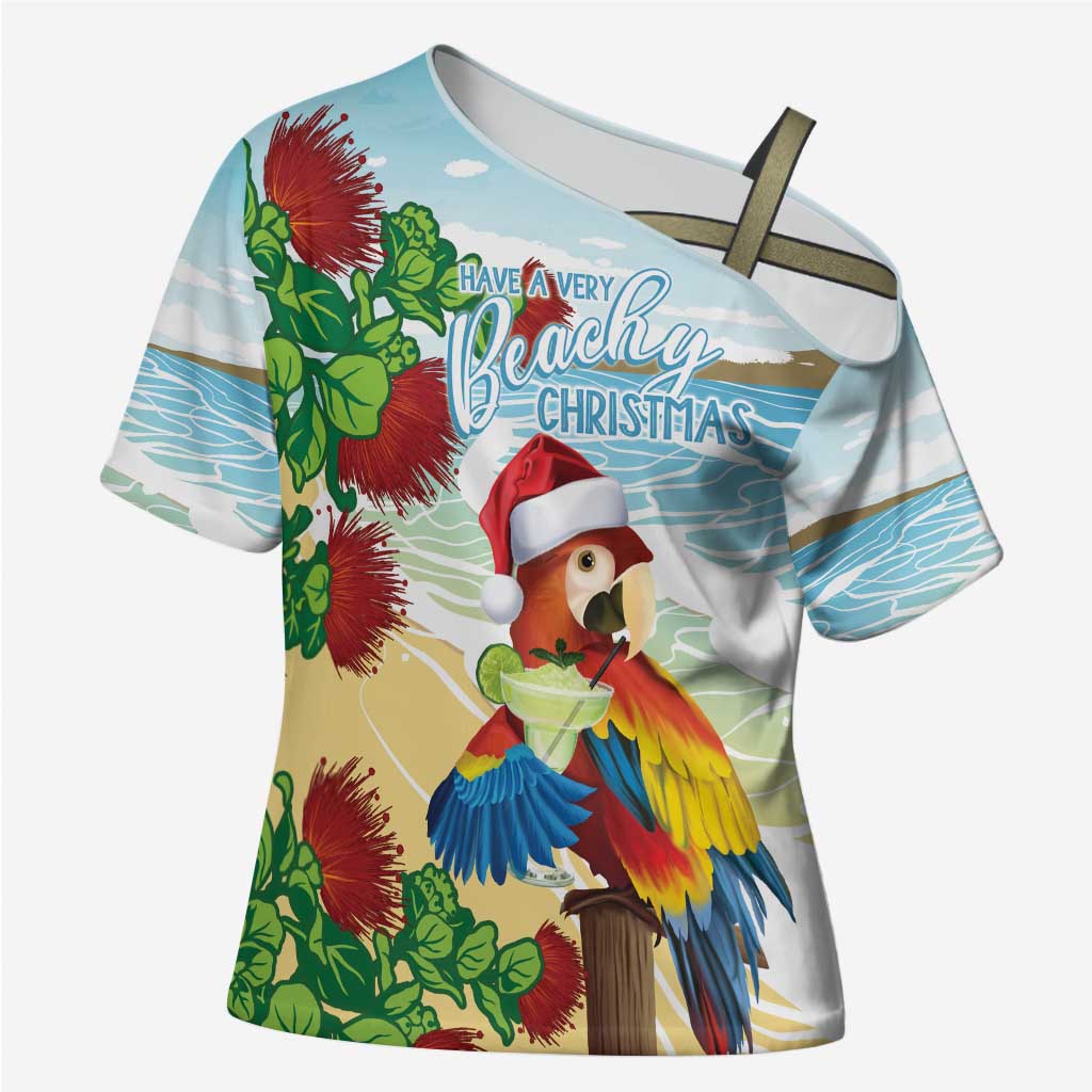 Have A Very Beach Christmas Cross Shoulder Shirt Parrot By Lehua Flower - Polynesian Pride