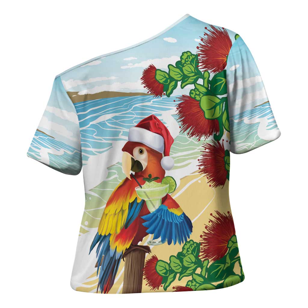 Have A Very Beach Christmas Cross Shoulder Shirt Parrot By Lehua Flower - Polynesian Pride