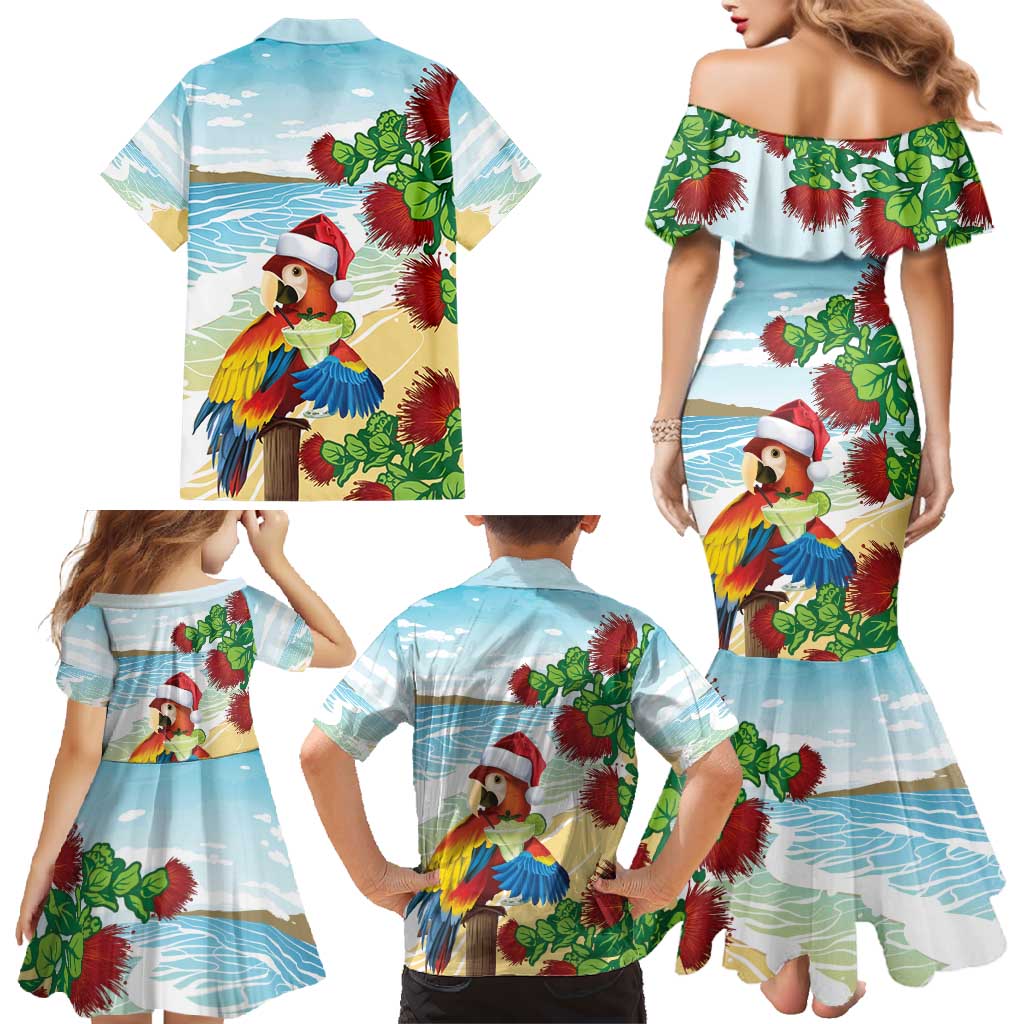 Have A Very Beach Christmas Family Matching Mermaid Dress and Hawaiian Shirt Parrot By Lehua Flower - Polynesian Pride