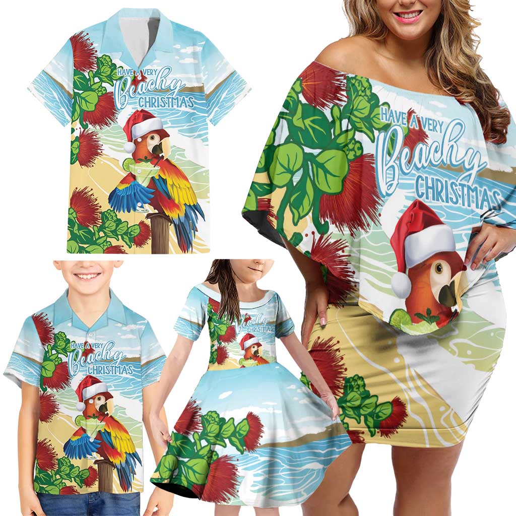 Have A Very Beach Christmas Family Matching Off Shoulder Short Dress and Hawaiian Shirt Parrot By Lehua Flower - Polynesian Pride