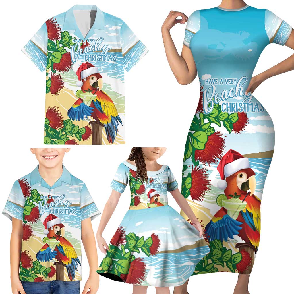 Have A Very Beach Christmas Family Matching Short Sleeve Bodycon Dress and Hawaiian Shirt Parrot By Lehua Flower - Polynesian Pride