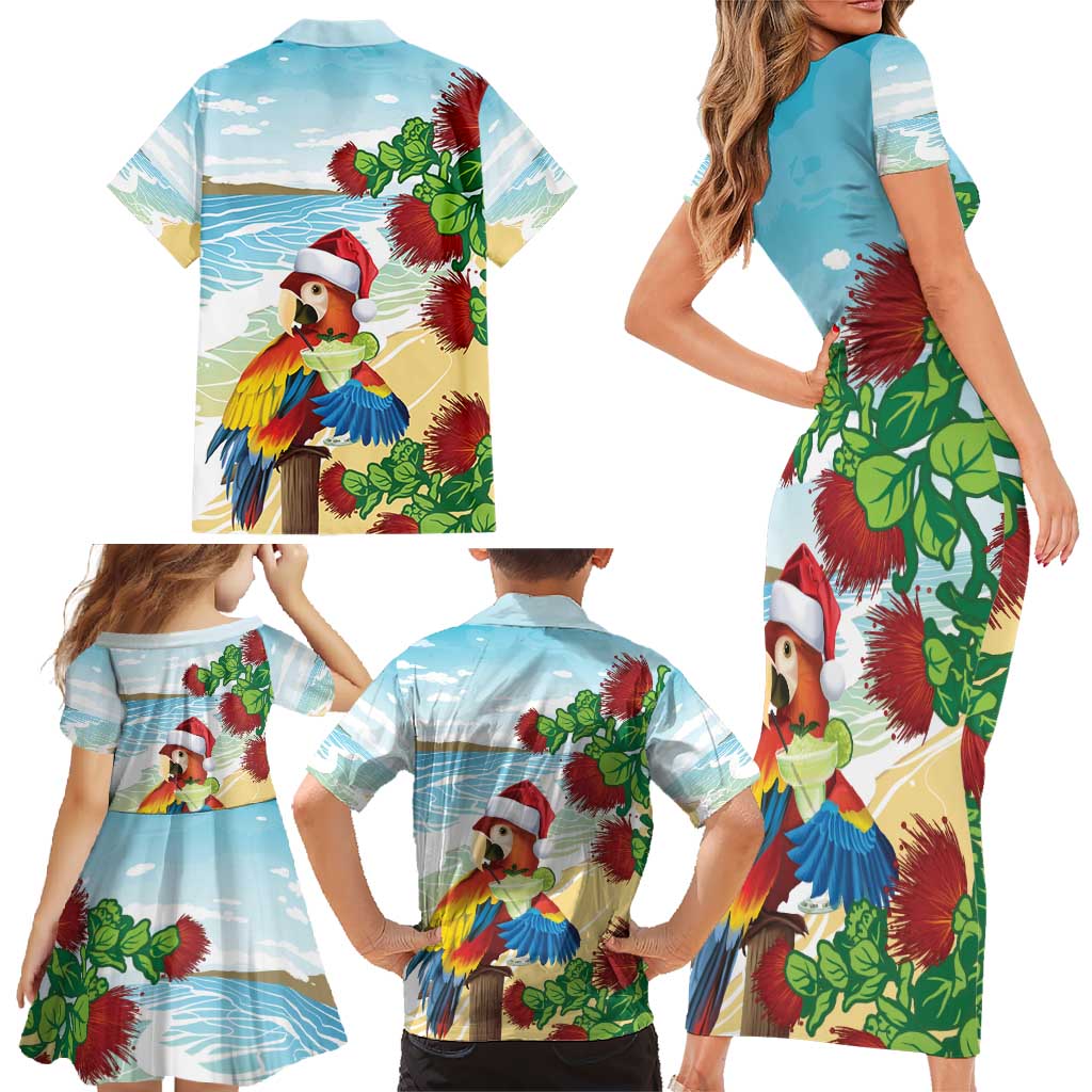 Have A Very Beach Christmas Family Matching Short Sleeve Bodycon Dress and Hawaiian Shirt Parrot By Lehua Flower - Polynesian Pride