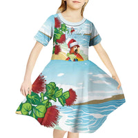 Have A Very Beach Christmas Kid Short Sleeve Dress Parrot By Lehua Flower - Polynesian Pride