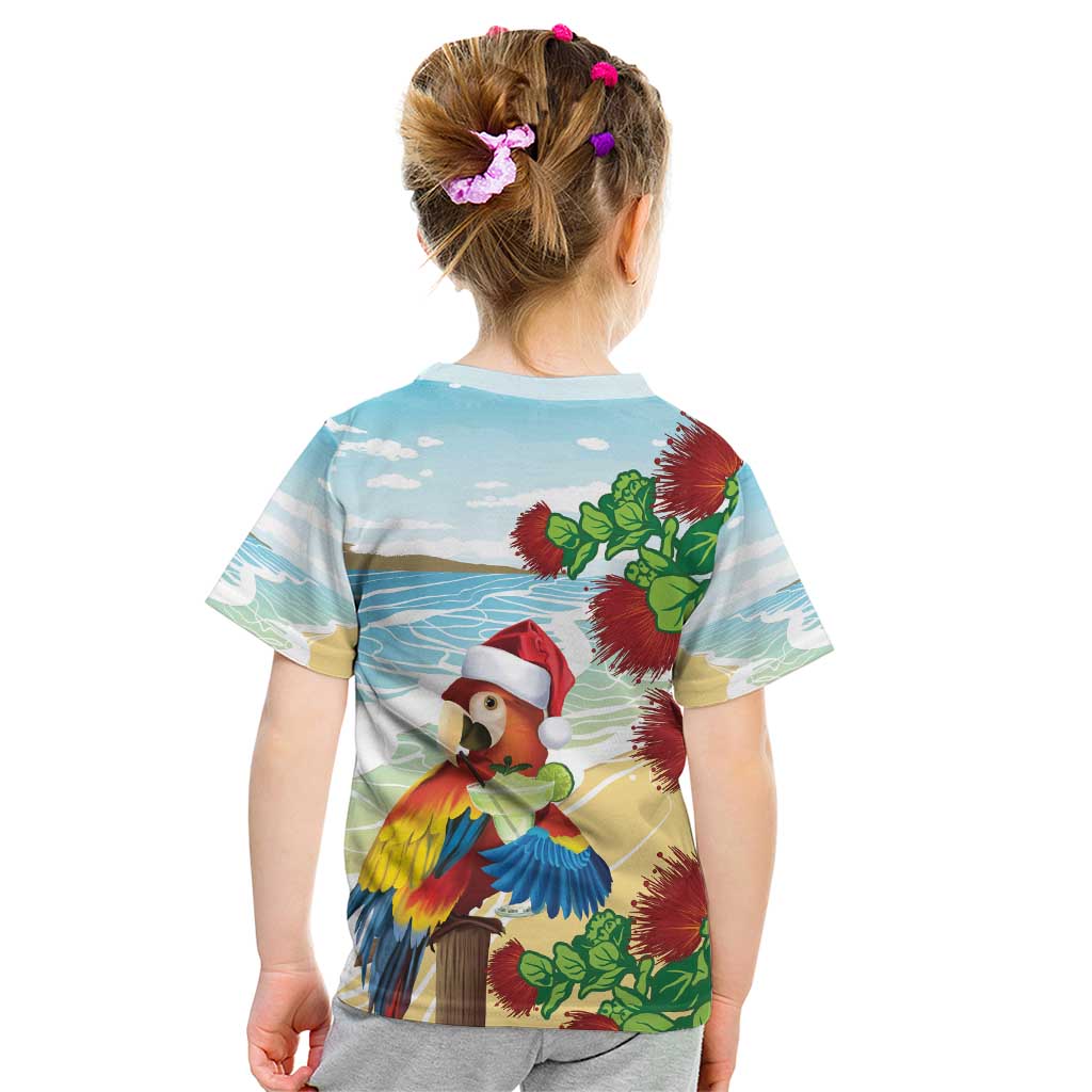 Have A Very Beach Christmas Kid T Shirt Parrot By Lehua Flower - Polynesian Pride