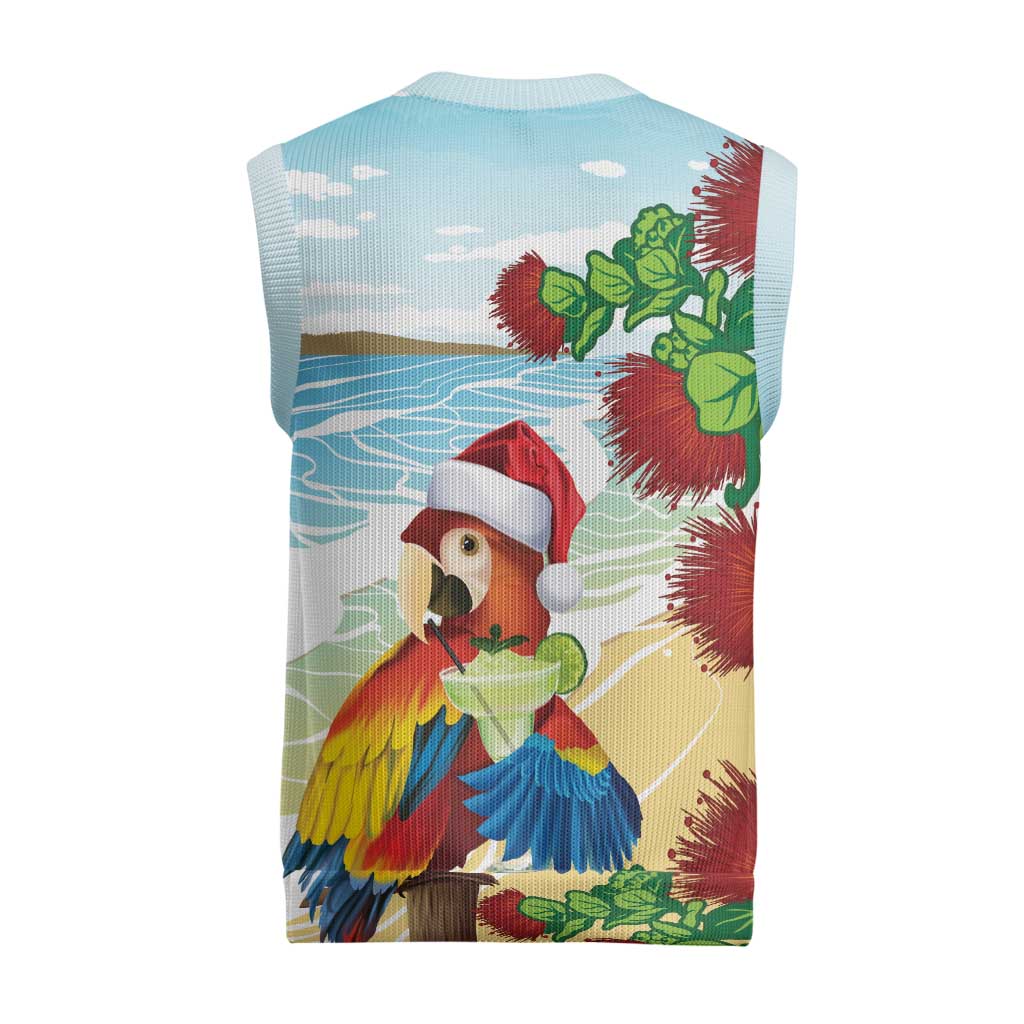 Have A Very Beach Christmas Knitted V-Neck Vest Parrot By Lehua Flower - Polynesian Pride