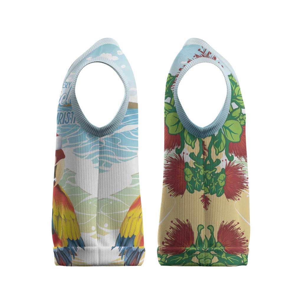 Have A Very Beach Christmas Knitted V-Neck Vest Parrot By Lehua Flower - Polynesian Pride