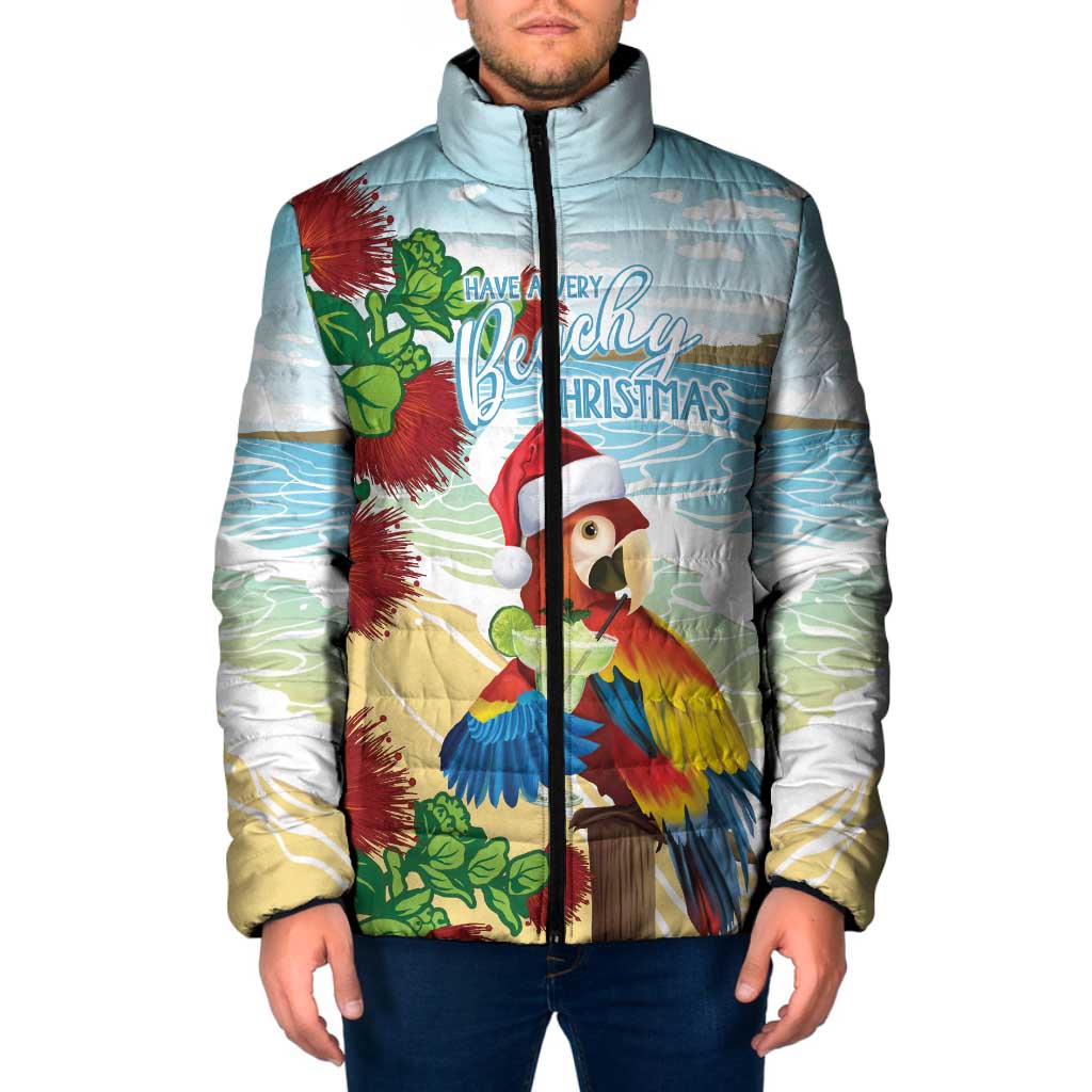 Have A Very Beach Christmas Padded Jacket Parrot By Lehua Flower - Polynesian Pride