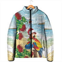 Have A Very Beach Christmas Padded Jacket Parrot By Lehua Flower - Polynesian Pride
