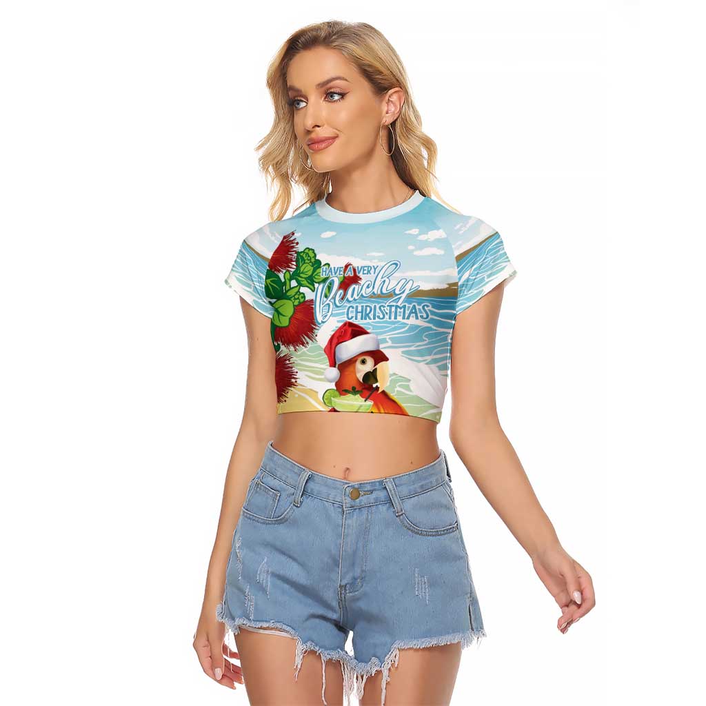 Have A Very Beach Christmas Raglan Cropped T Shirt Parrot By Lehua Flower - Polynesian Pride