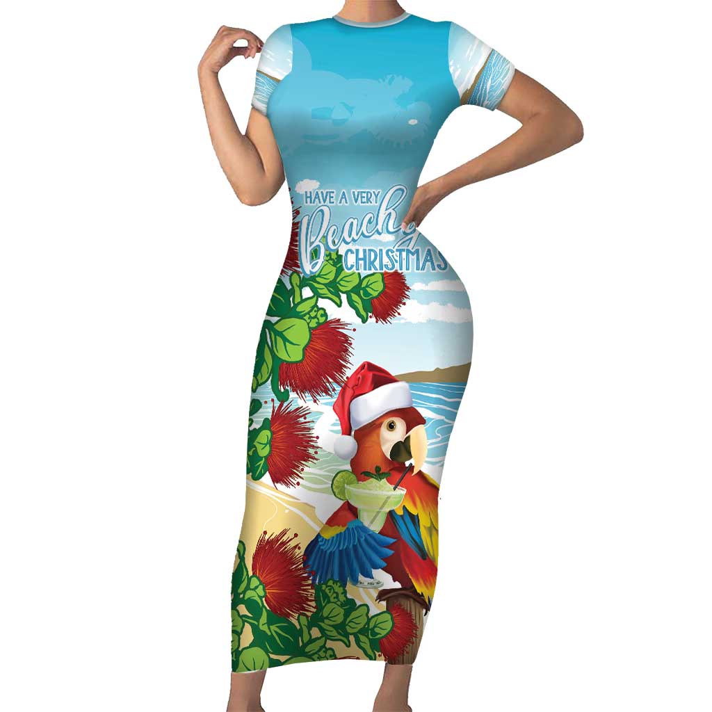 Have A Very Beach Christmas Short Sleeve Bodycon Dress Parrot By Lehua Flower - Polynesian Pride