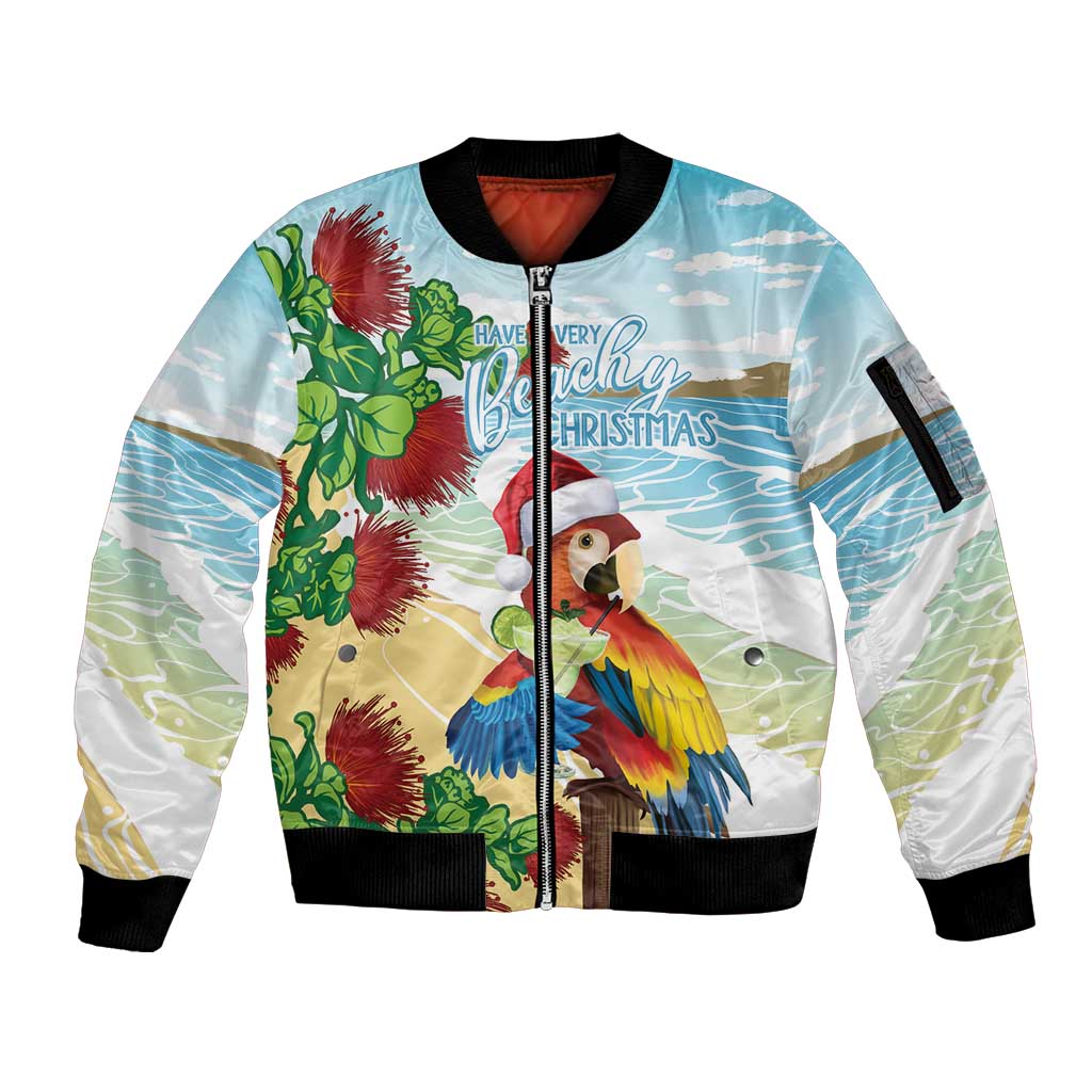 Have A Very Beach Christmas Sleeve Zip Bomber Jacket Parrot By Lehua Flower - Polynesian Pride