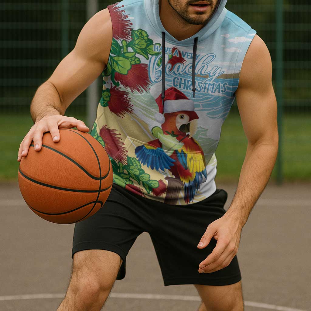 Have A Very Beach Christmas Sleeveless Hoodie Parrot By Lehua Flower - Polynesian Pride