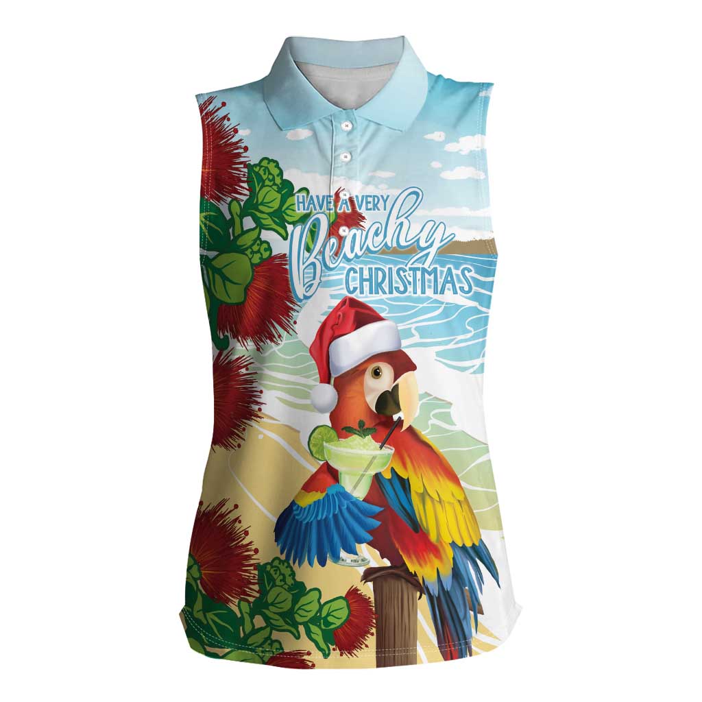 Have A Very Beach Christmas Women Sleeveless Polo Shirt Parrot By Lehua Flower - Polynesian Pride