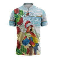 Have A Very Beach Christmas Zipper Polo Shirt Parrot By Lehua Flower - Polynesian Pride