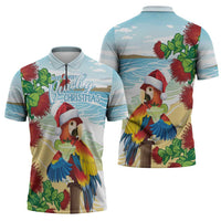 Have A Very Beach Christmas Zipper Polo Shirt Parrot By Lehua Flower - Polynesian Pride