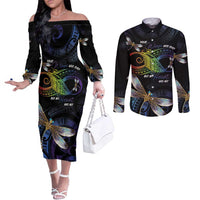 Personalised Polynesian Memorial Couples Matching Off The Shoulder Long Sleeve Dress and Long Sleeve Button Shirt Your Wings Were Ready But My Heart Was Not