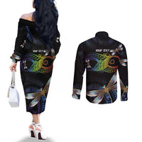 Personalised Polynesian Memorial Couples Matching Off The Shoulder Long Sleeve Dress and Long Sleeve Button Shirt Your Wings Were Ready But My Heart Was Not