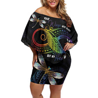 Personalised Polynesian Memorial Off Shoulder Short Dress Your Wings Were Ready But My Heart Was Not LT7 Women Black - Polynesian Pride
