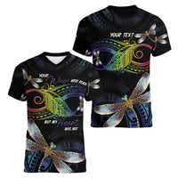 Personalised Polynesian Memorial Women V-Neck T-Shirt Your Wings Were Ready But My Heart Was Not