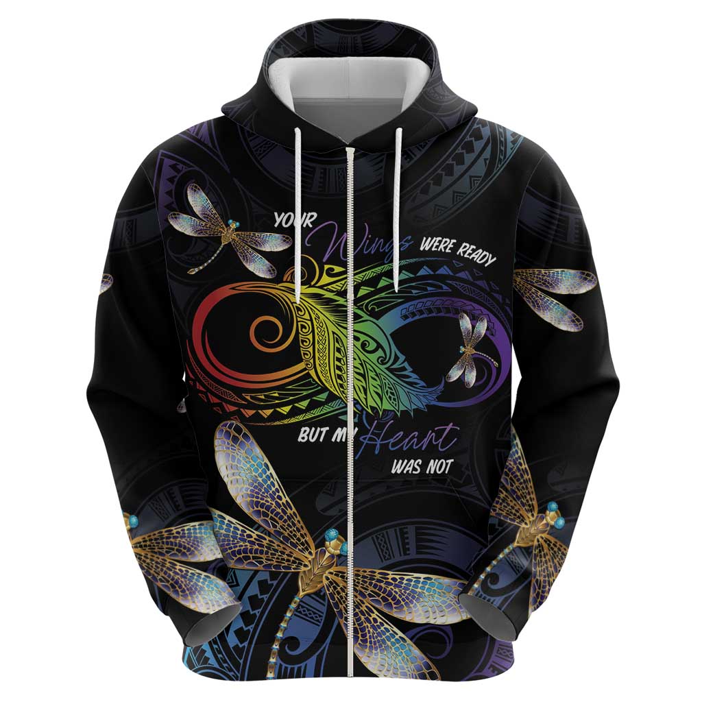 Personalised Polynesian Memorial Zip Hoodie Your Wings Were Ready But My Heart Was Not