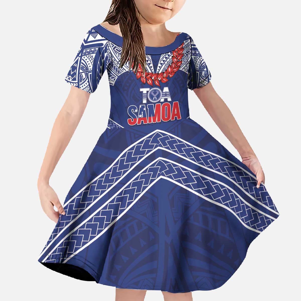 Toa Samoa Rugby Custom Family Matching Off The Shoulder Long Sleeve Dress and Hawaiian Shirt Ulafala Mix Nifo'oti - Polynesian Pride