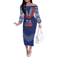 Toa Samoa Rugby Custom Family Matching Off The Shoulder Long Sleeve Dress and Hawaiian Shirt Ulafala Mix Nifo'oti - Polynesian Pride
