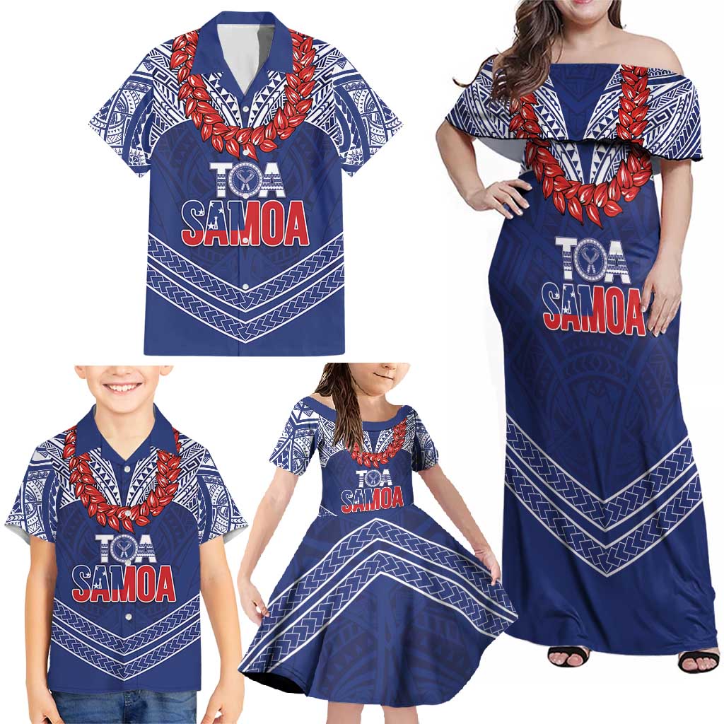 Toa Samoa Rugby Custom Family Matching Off Shoulder Maxi Dress and Hawaiian Shirt Ulafala Mix Nifo'oti - Polynesian Pride