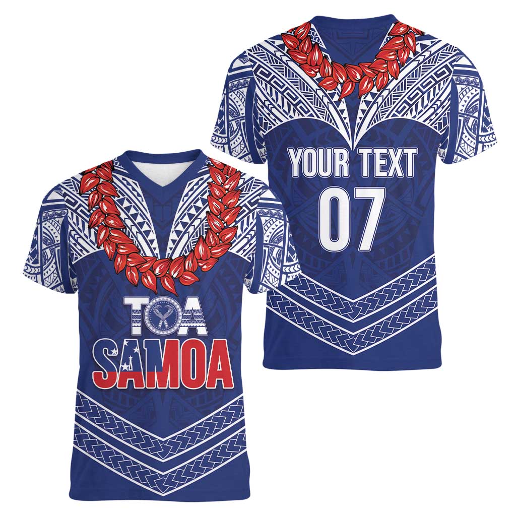 Toa Samoa Rugby Custom Women V-Neck T-Shirt Ulafala Mix Nifo'oti - Polynesian Pride