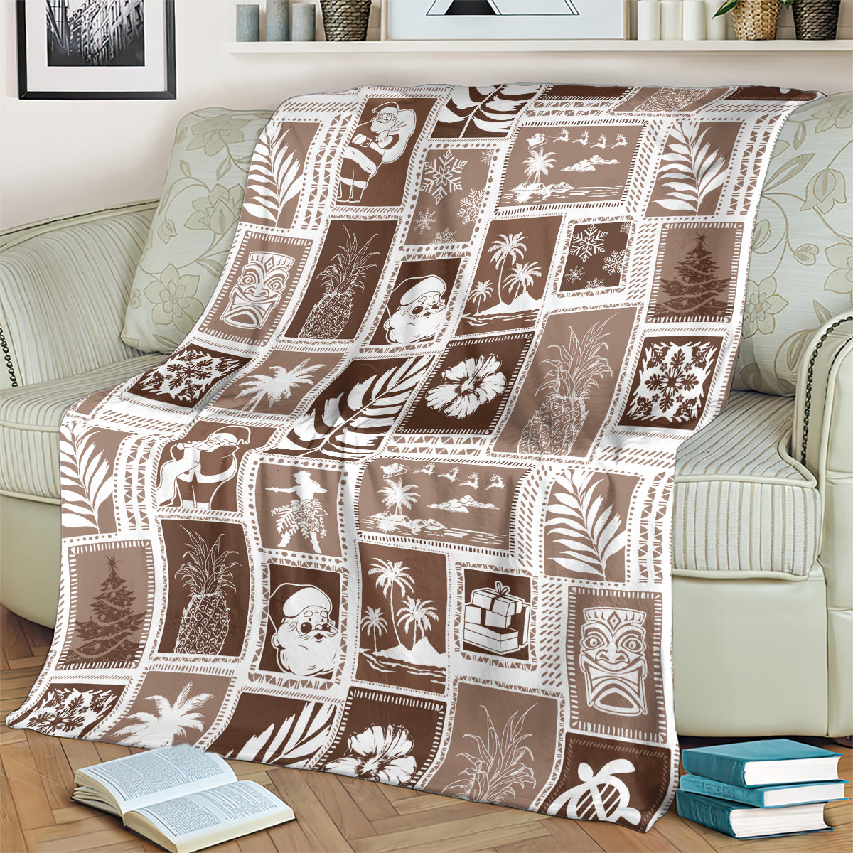 Hawaii Christmas Retro Patchwork Blanket Brown LT7 - Polynesian Pride