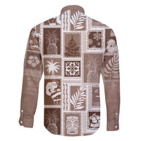 Hawaii Christmas Retro Patchwork Family Matching Off Shoulder Short Dress and Hawaiian Shirt Brown LT7 - Polynesian Pride