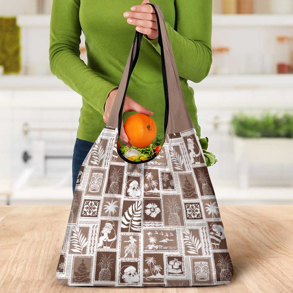 Hawaii Christmas Retro Patchwork Grocery Bag Brown